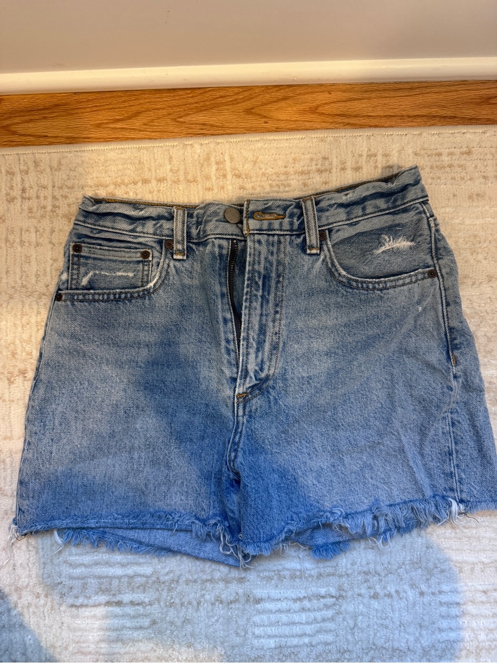 Denim Forum Light Blue High-Rise Distressed Jean Shorts